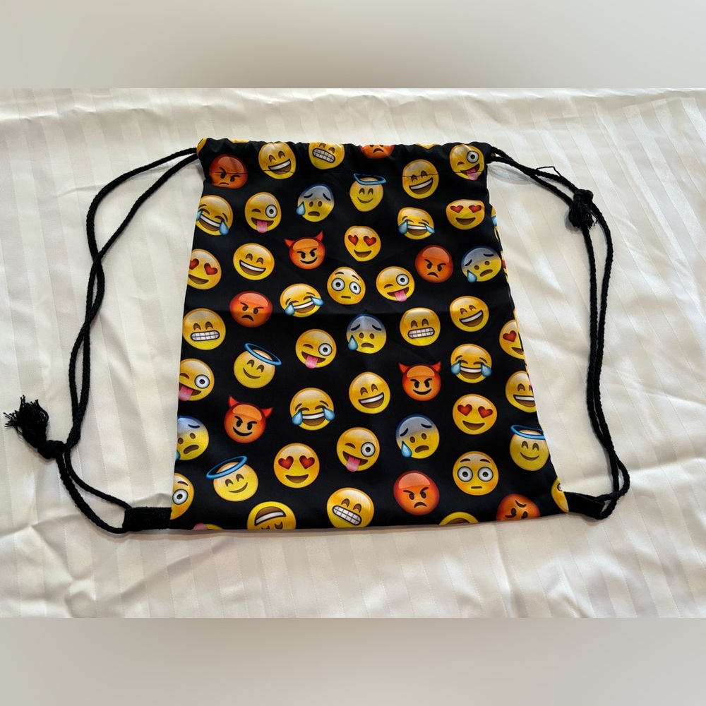 Emoji Tote Bag With Draw String (Black)